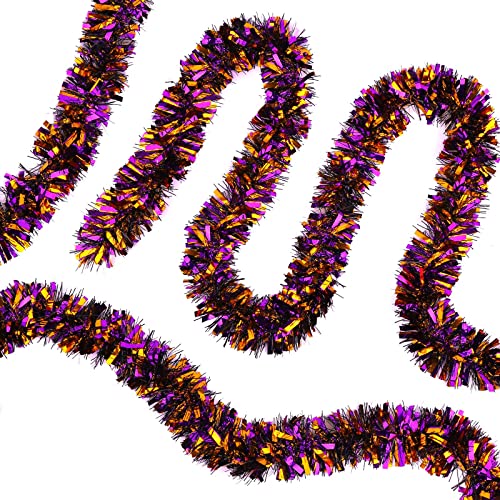 Ximishop 5Pcs 33Ft Halloween Tinsel Garlands,Shiny Black Orange And Purple Halloween Hanging Metallic Garland For Halloween Party Supplies，Indoor And Outdoor Holiday Decorations #TOP26