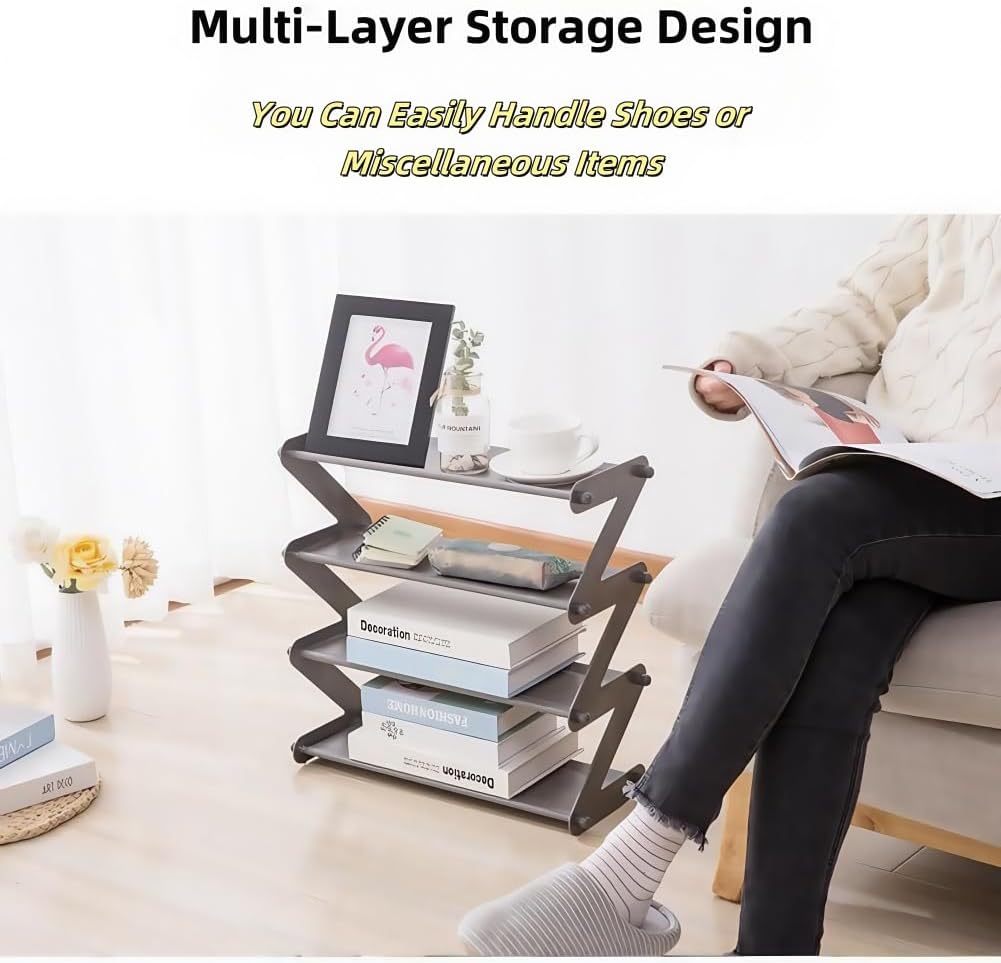 4 Tier Foldable Shoe Rack Organizer Free Standing Shoe Rack for Closet Front Door Living Room Entryway, Simple Installation (Pink)