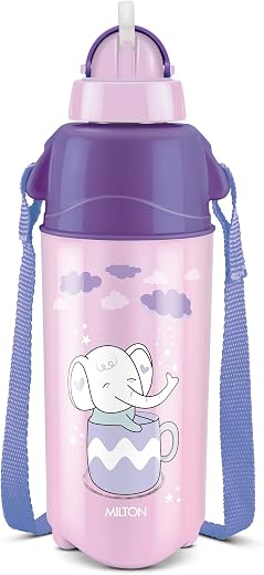 MILTON Kool Trendy 500 Plastic Insulated Water Bottle with Straw for Kids, 490 ml, Purple, School Bottle, Picnic Bottle, S...