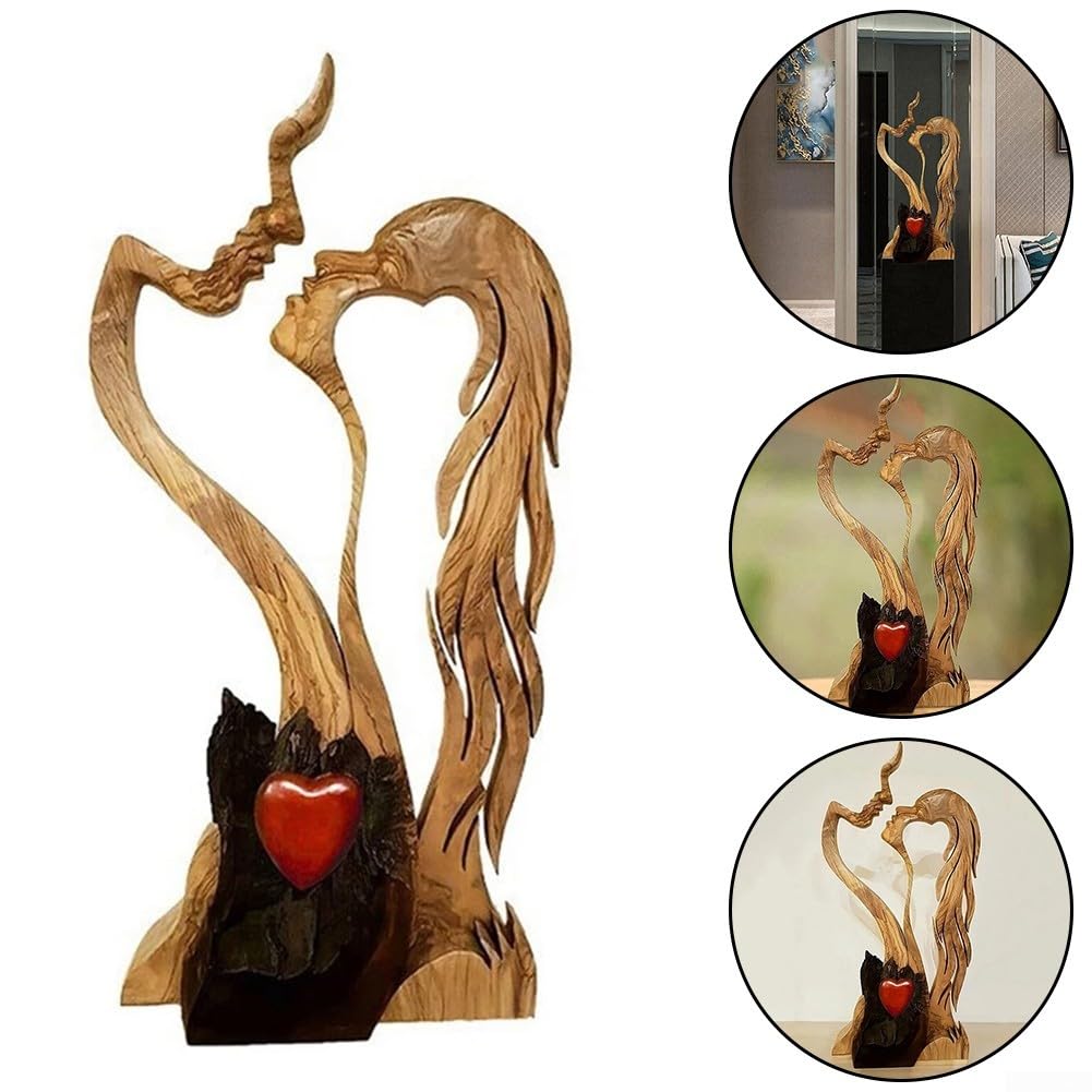 Posąg Feng Shui, Ozdoby do salonu, Ozdoby Feng Shui, Rzeźby Ogrodowe, Posągi Ogrodowe, Ozdoby Ogrodowe, Dekoracja Posągu, 1 szt. Drewniana Para Całująca Się Posąg, Ozdoba Miłosna, Unikalna Dekoracja D