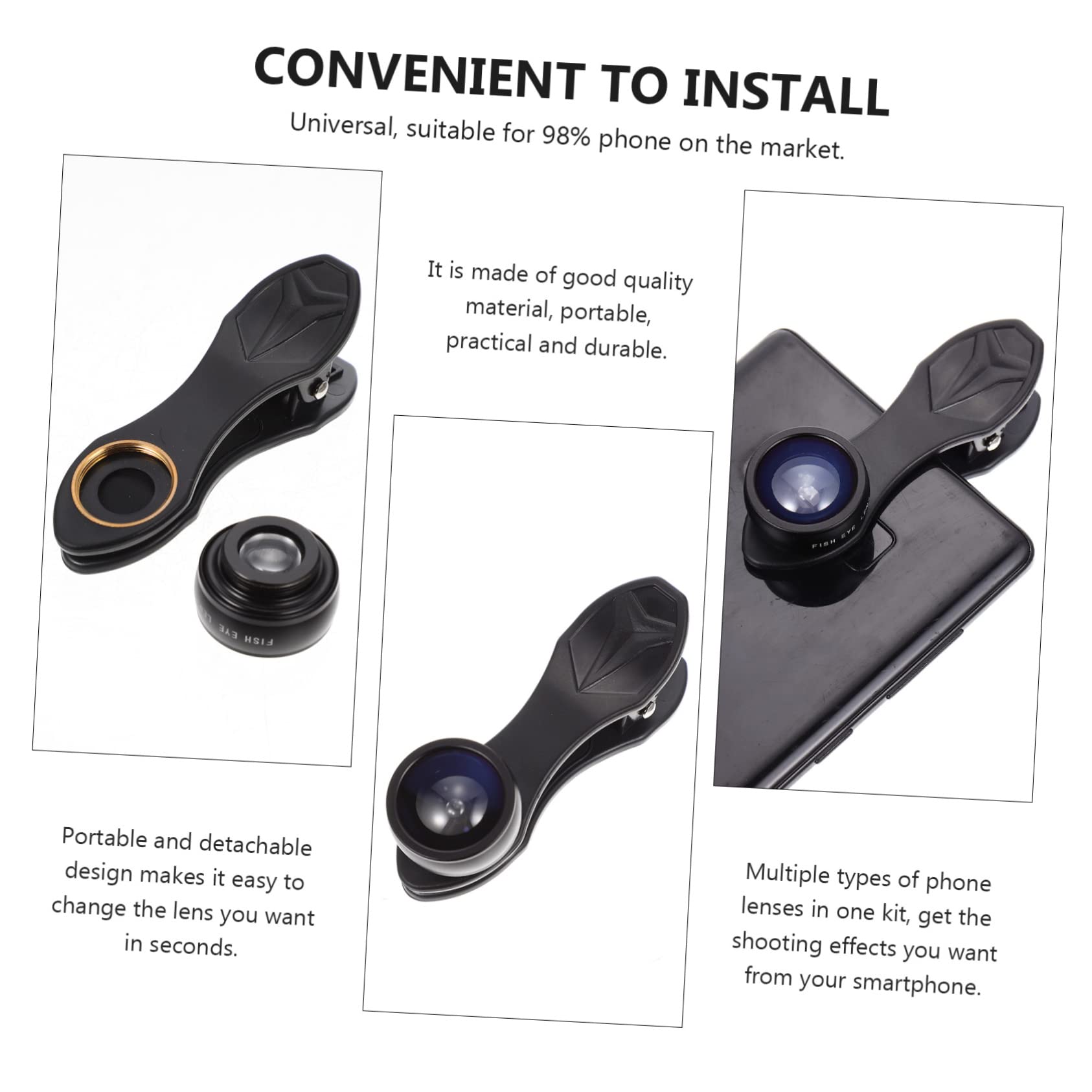 Clip Obiettivo per Fotocamera Telefono 10 in 1 Nero | Lega di Alluminio e Vetro, Set da 1 Pezzo, Ampio Campo Visivo, Primi Piani Nitidi