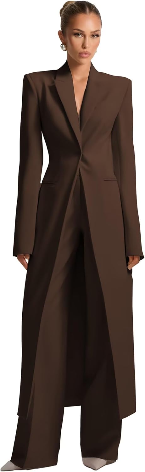 Womens Suit 2 Piece Business Casual Suits for Women Formal Long Blazer Pants Work Womens Suits