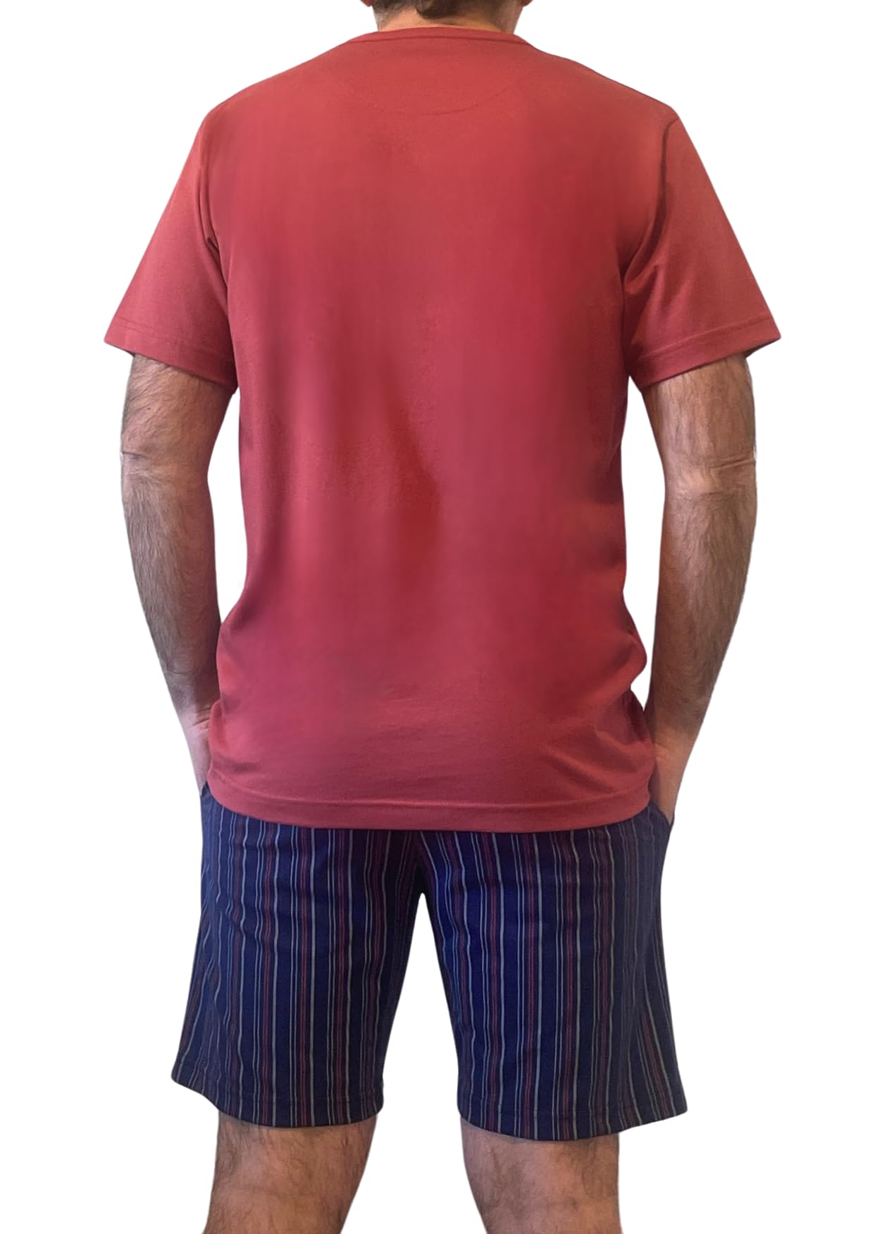 Pigiama Uomo Estivo Leggero Manica Corta Pantalone Corta 100% Cotone Modello Serafino e Pantaloni con Tasche 100% Made in Italy