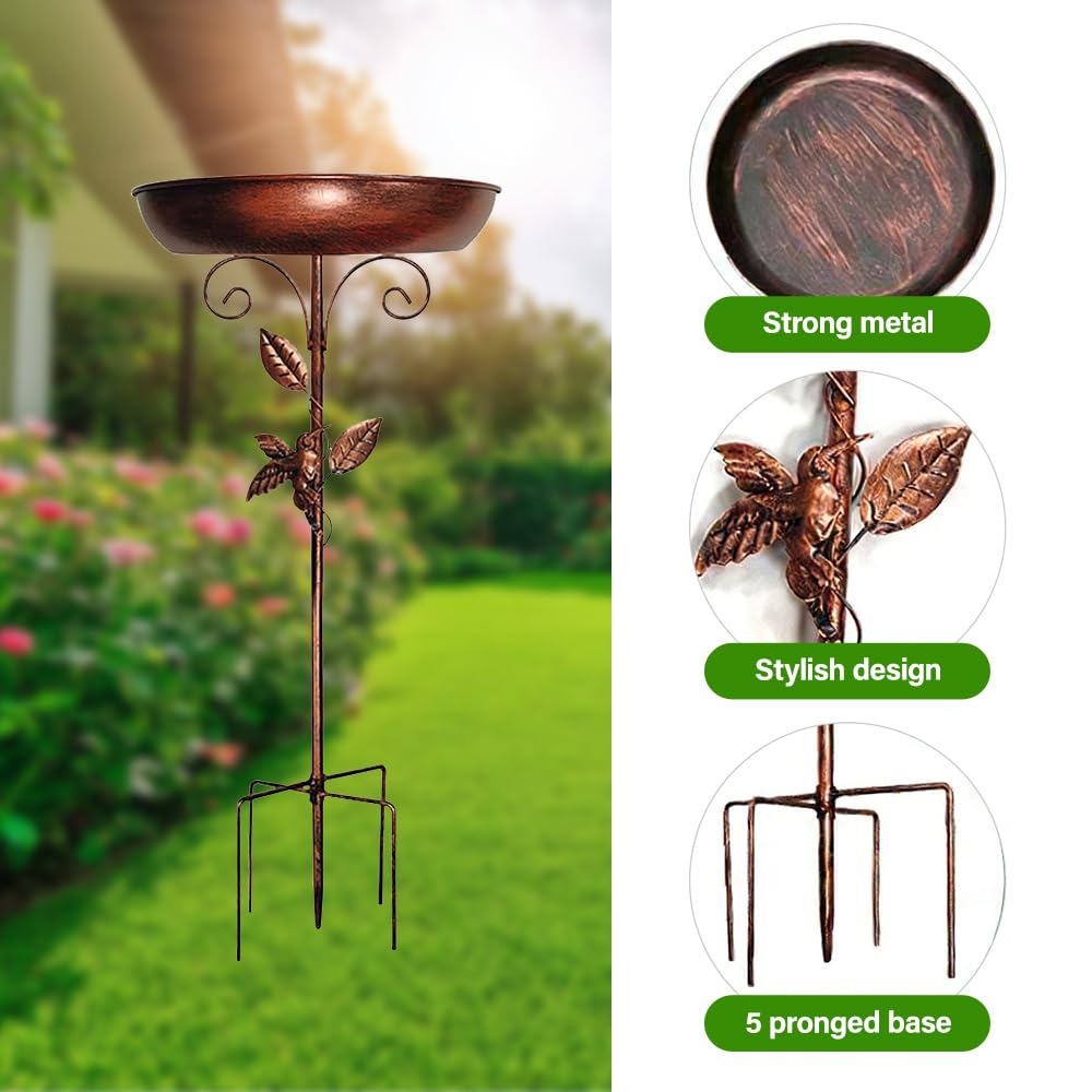80cm Vogeltränke Stehend, Vogelbad für Draußen Garten, Wassertränke für Vögel, Vogelbad Garten Stehend mit Stabiler 5-Zinken-Basis für Gartenund Rasen, Winterfeste Vogeltränke (Antike Bronze)