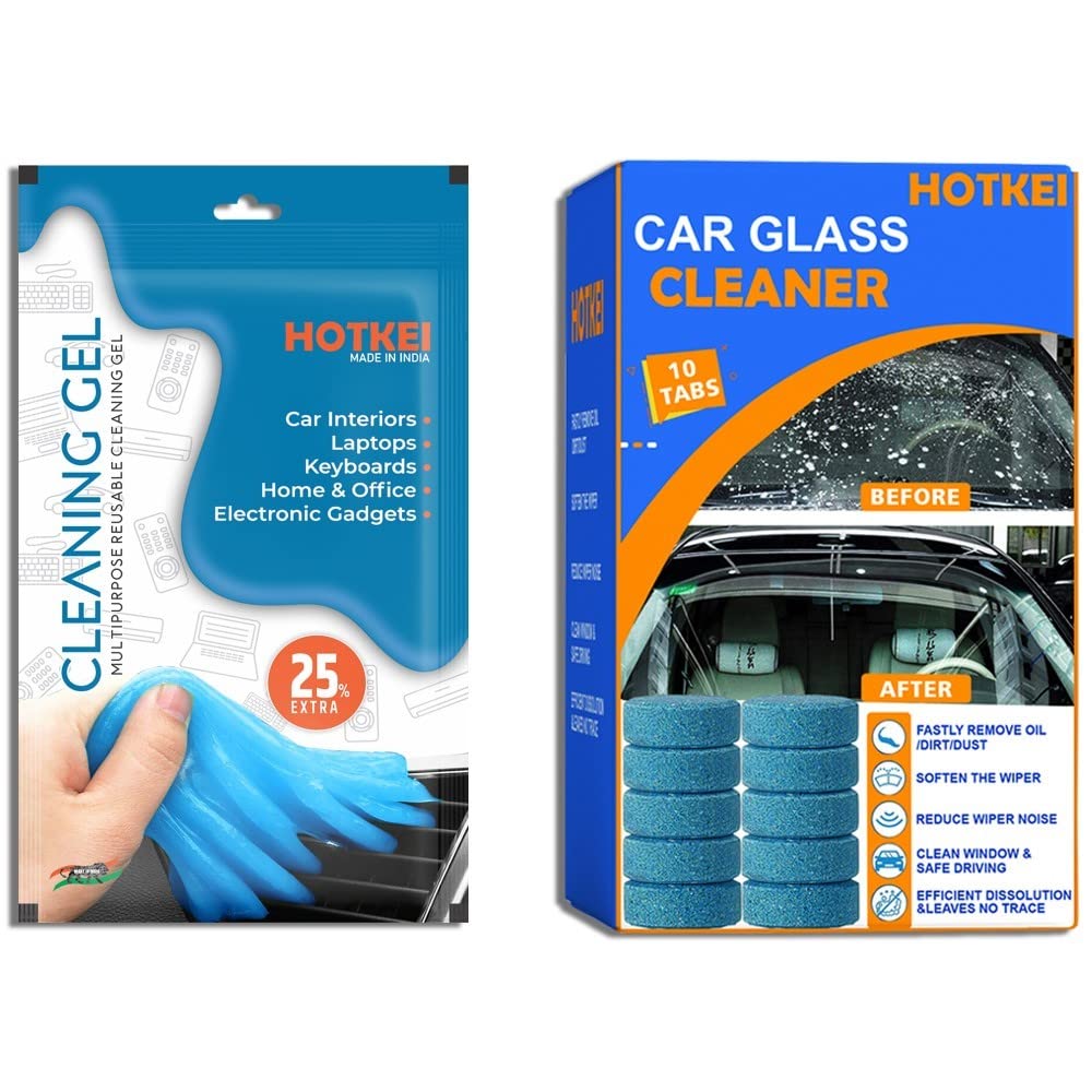 HOTKEI Combo of 100gm car cleaning gel+10 car glass cleaning tablets for Car Interior accessories AC vent windshield glass dust dirt washer cleaner cleaning gel jelly car tablet wiper car cleaning kit-image-32