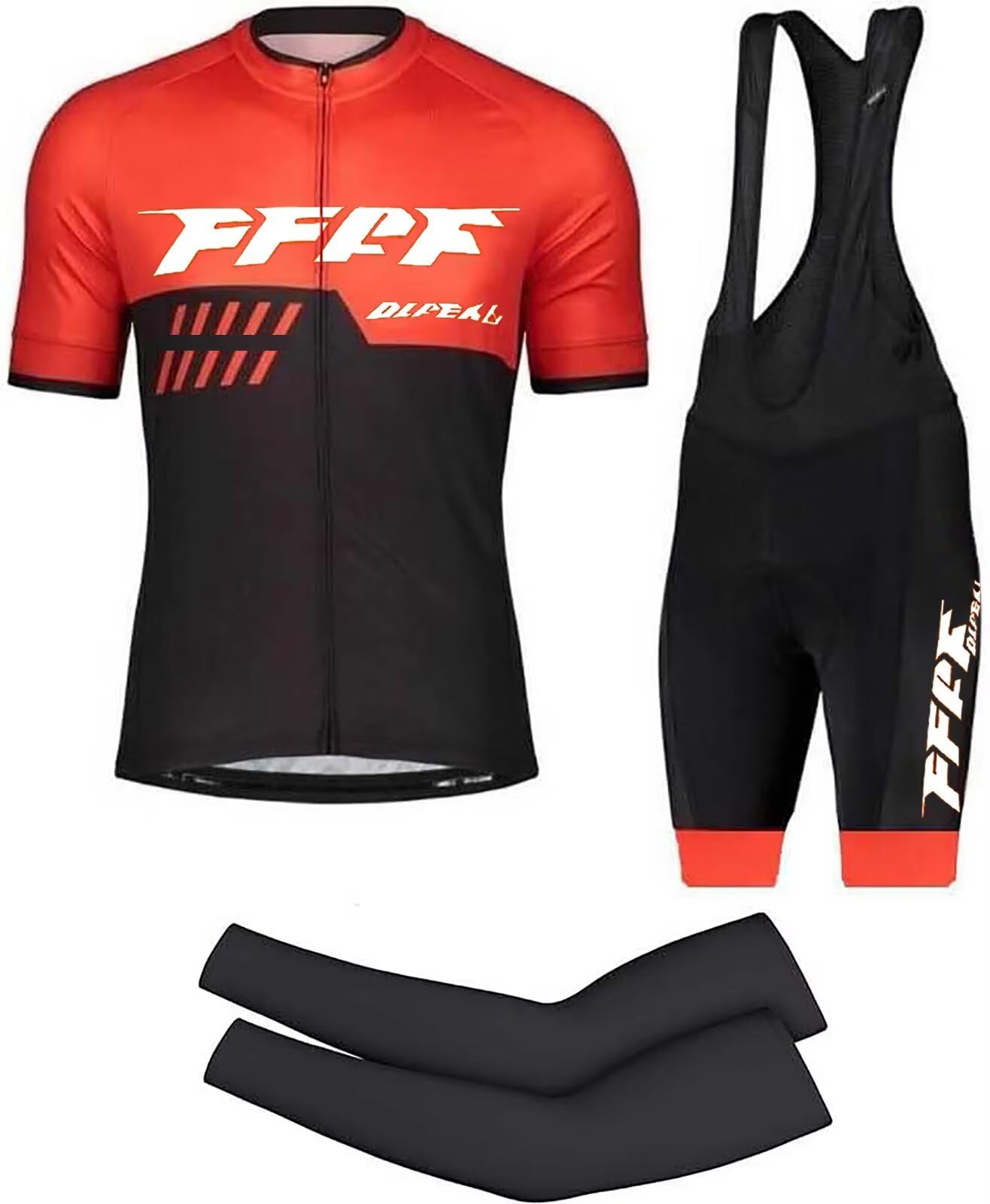 Conjunto de Maillot de Ciclismo,Ropa de Ciclismo Maillot Ciclismo Hombre Completo Camiseta + Pantalones Cortos 5D Gel Acolchado+ Mangas de Brazo (Red A,XXS)