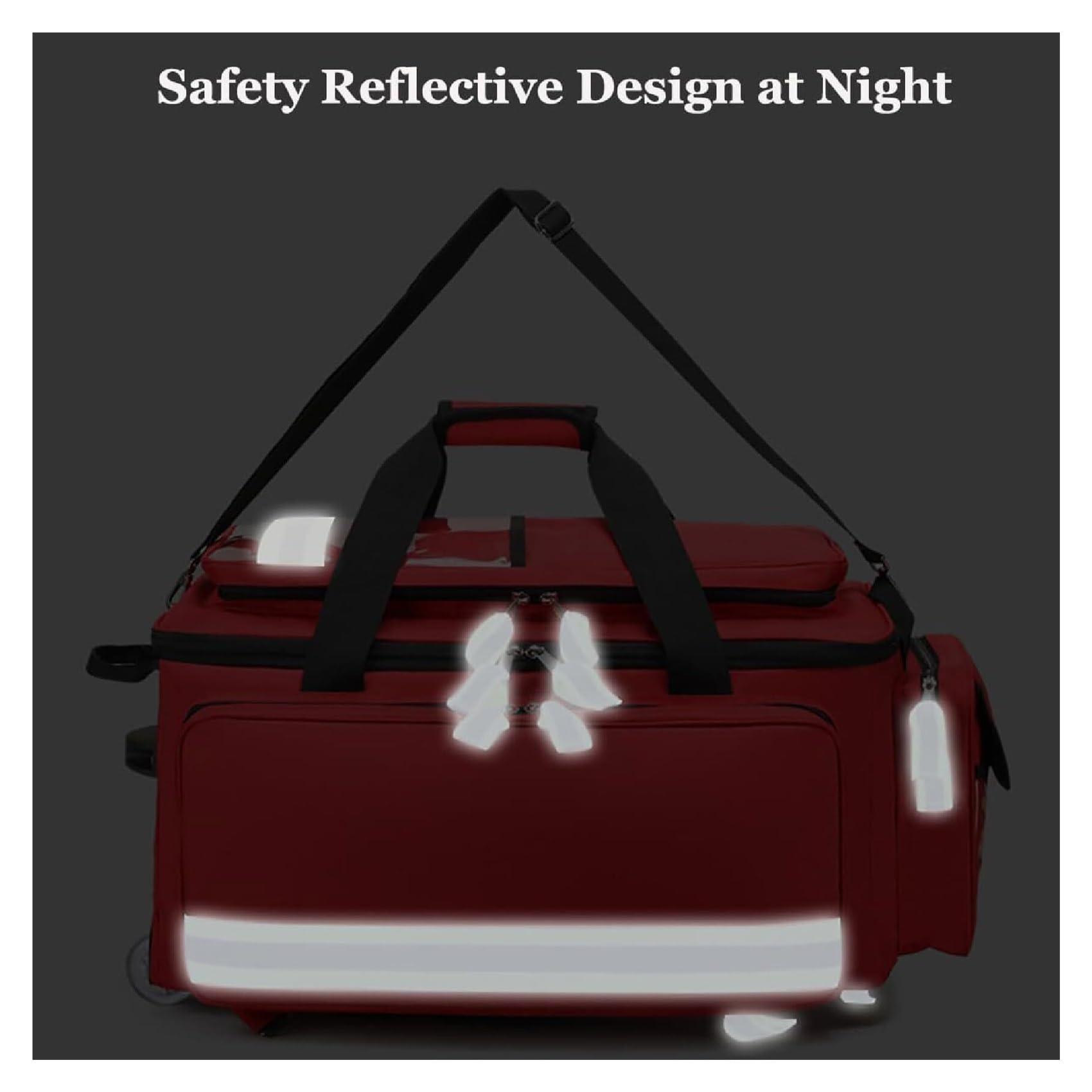 Bolsa de Kit de Primeros Auxilios con Ruedas, Maletín Trolley Grande para Suministros Médicos, Portátil con Bandas Reflectantes, Organizador para Casa, Trabajo y Aire Libre