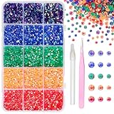Uotey 12000 Pcs Resin Jelly Rhinestones for Crafting, Mixed Color and Sizes Flatback Gems, Bedazzling Crystal with Pickup Tool for DIY Crafts Clothing Shoes Fabric Nail Art