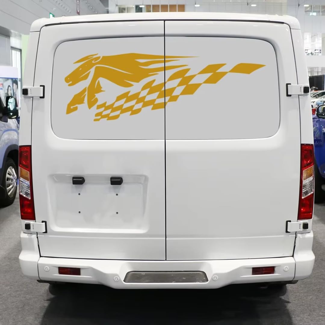Decalcomanie per auto per Van Rv Camper Camper Copertura Adesivi per Auto Grafica Bandiera a Scacchi Decalcomania Corsa di Cavalli