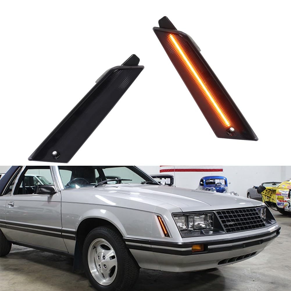 Tonsya For 1979 1980 1981 1982 1983 1984 1985 1986 Ford Mustang side Bumper marker turn Signal lights Smoked Lens Amber Led D9ZZ-15201-L,D9ZZ-15201-R