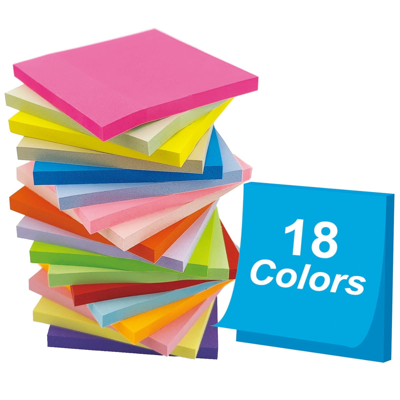 Jiemay Sticky Notes 3x3 Inch 1008 Sheets - 18 Pack of 18 Vibrant Colors | Super Sticky Adhesive | Easy to Post for Office, School, Organizing