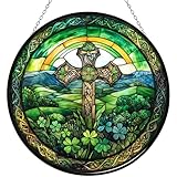 365CUSGIFTS Irish Cross Stained Glass Sun Catcher, Wall Hanging Colored Decor Room Indoor Window Decor, Halloween, Christmas Hanging Ornament Mother Day