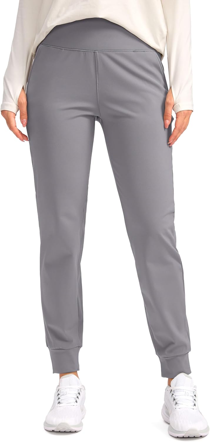 SANTINY Women's Fleece Lined Joggers Water Resistant High Waisted Thermal Sweatpants Winter Pants Hiking Running Pockets