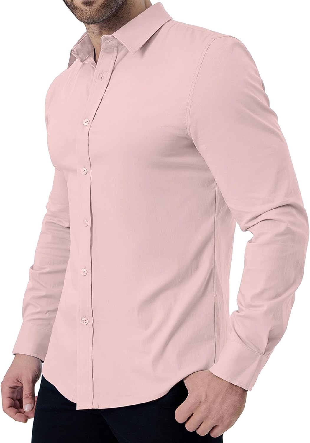 ZAFUL Mens Dress Shirts Slim Fit Button Down Long Sleeve Stretch Collared Shirt Cotton Wrinkle Free Button Up Mens Tops - Image 6