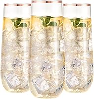 Vista 8 de SUT 36 copas de champán de plástico sin tallo, con borde dorado de 9 onzas, vasos de tostado de plástico transparente, vasos de cóctel