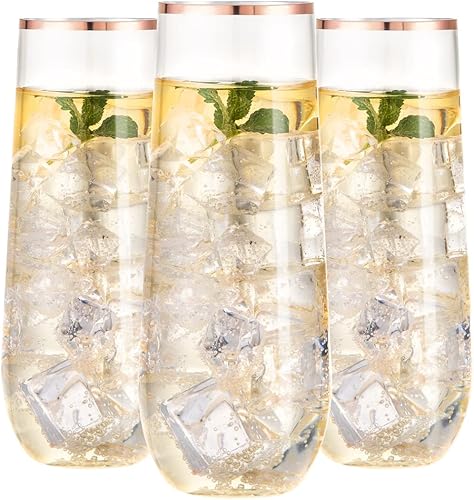 Miniatura 8 de SUT 36 copas de champán de plástico sin tallo, con borde dorado de 9 onzas, vasos de tostado de plástico transparente, vasos de cóctel