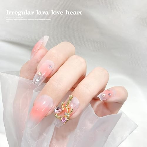 Miniatura 6 de 16 piezas de diamantes de imitación de aleación 3D de corazón para uñas acrílicas, gotas de lava en forma de corazón, gemas de arte de uñas,