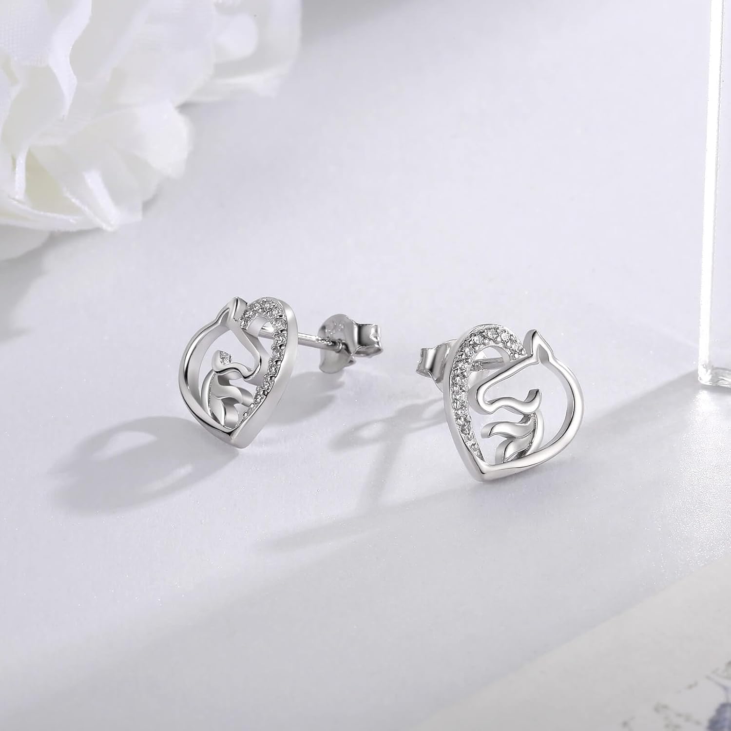 Hypoallergenic Horse Stud Earrings for Women 925 Sterling Silver-Animal Heart Shape Horse Ear Studs for Young Ones-Jewelry Gifts for Horse Lovers