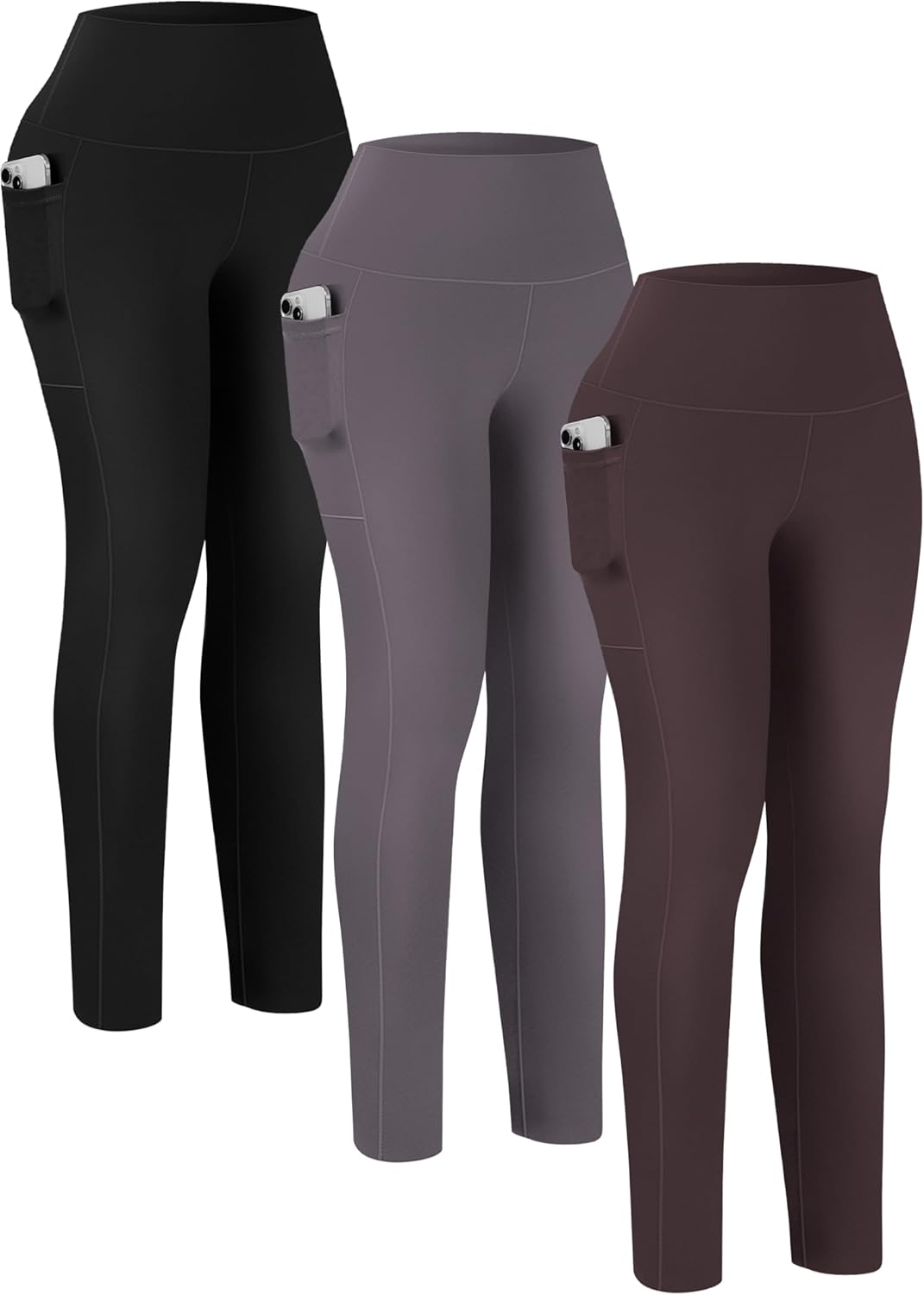 Leggings with Pockets for Women High Waisted Tummy Control Athletic Yoga Pants with Inner Pockers for Workout Running