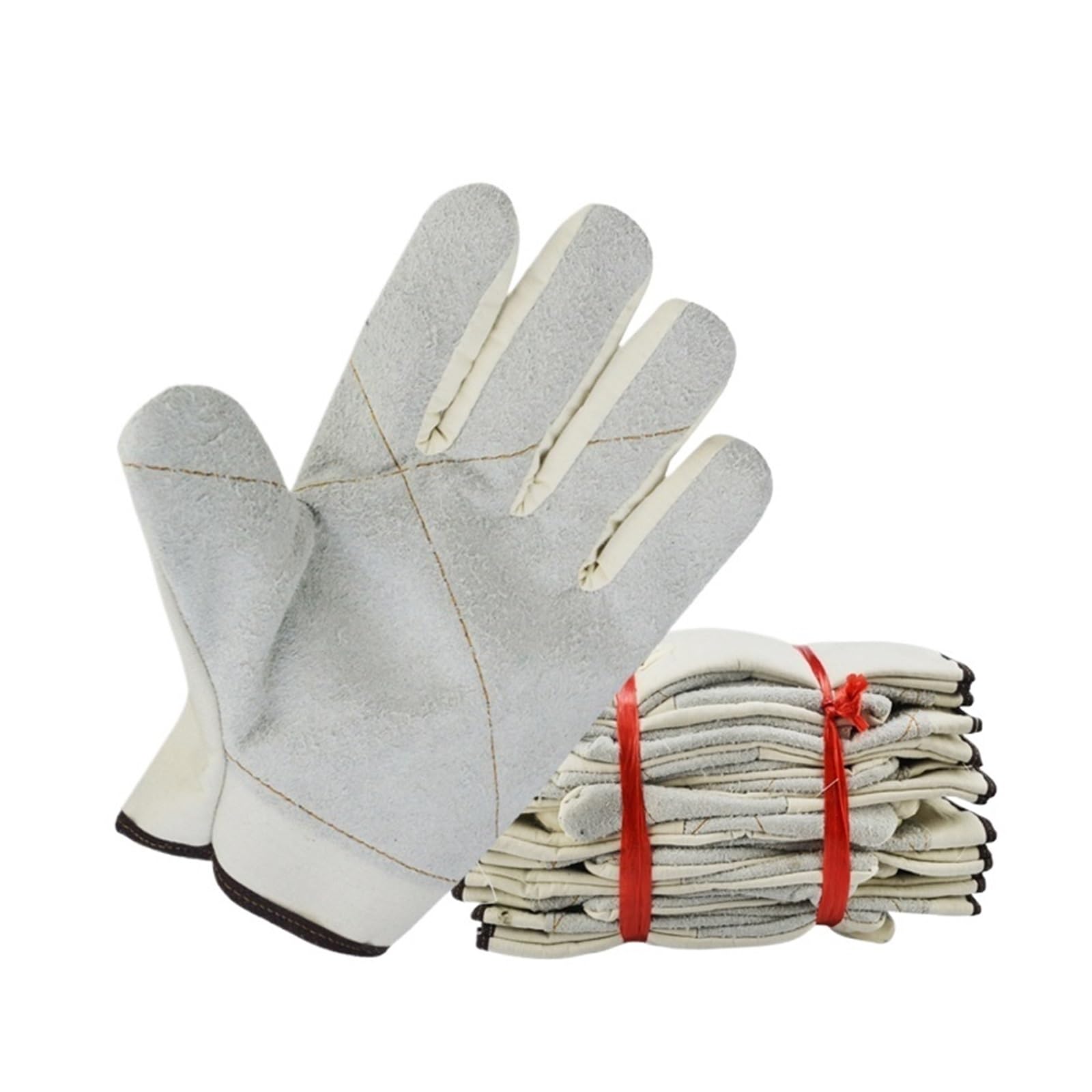 Générique 10 Paires de Gants Travail en Toile, Paume renforcée Cuir | Gants beiges avec doublure épaisse, résistants à l'usure, respirants, 250 mm, taille unique