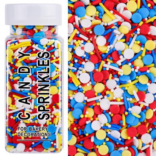 Red Blue Yellow White Cake Sprinkles, 3-Mix Nonpareils Confetti Jimmies