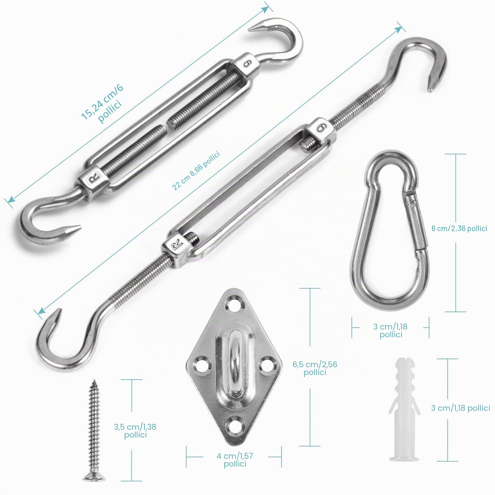 HOMPER M6 Kit di fissaggio per tenda da sole, Kit di fissaggio per parabrezza in acciaio inox resistente per parabrezza e triangolo, rettangolo, parasole Accessori per fissaggio a vela