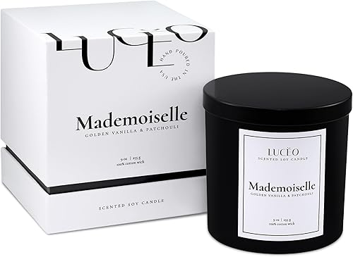 LUCEO Mademoiselle - Vela de soja perfumada de vainilla dorada y pachulí, 9 onzas, juego de regalo de velas de larga duración para mujer, vela