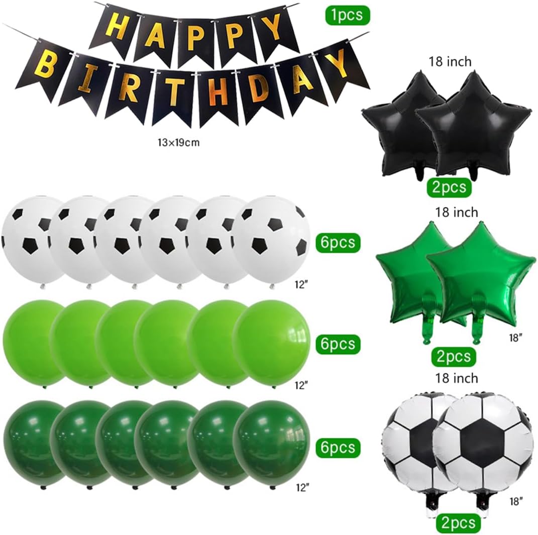 Daimay 29PCS Soccer Birthday Party Decoration Sports Theme Football Party Supplie Champion Trophy Foil Balloon 7th Happy Birthday Banner Green White Black Soccer Balloons Cake Topper for Soccer Fans - Image 2