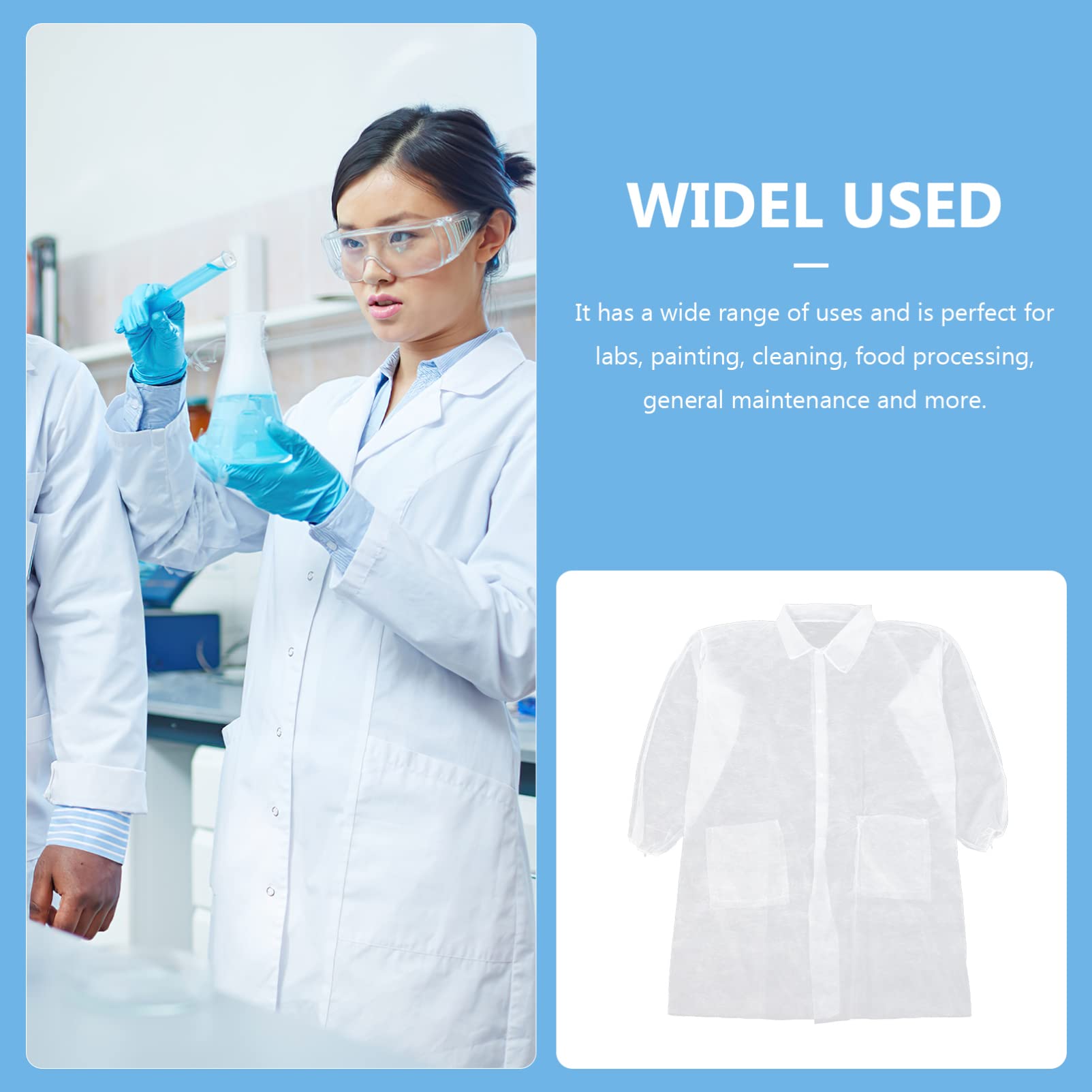 iplusmile 10 Pièces Blouses de Laboratoire Blanches Vêtements de Laboratoire pour Adultes Tissu Non Tissé Respirant Blouses Chirurgicales Uniformes de Laboratoire à Manches Longues