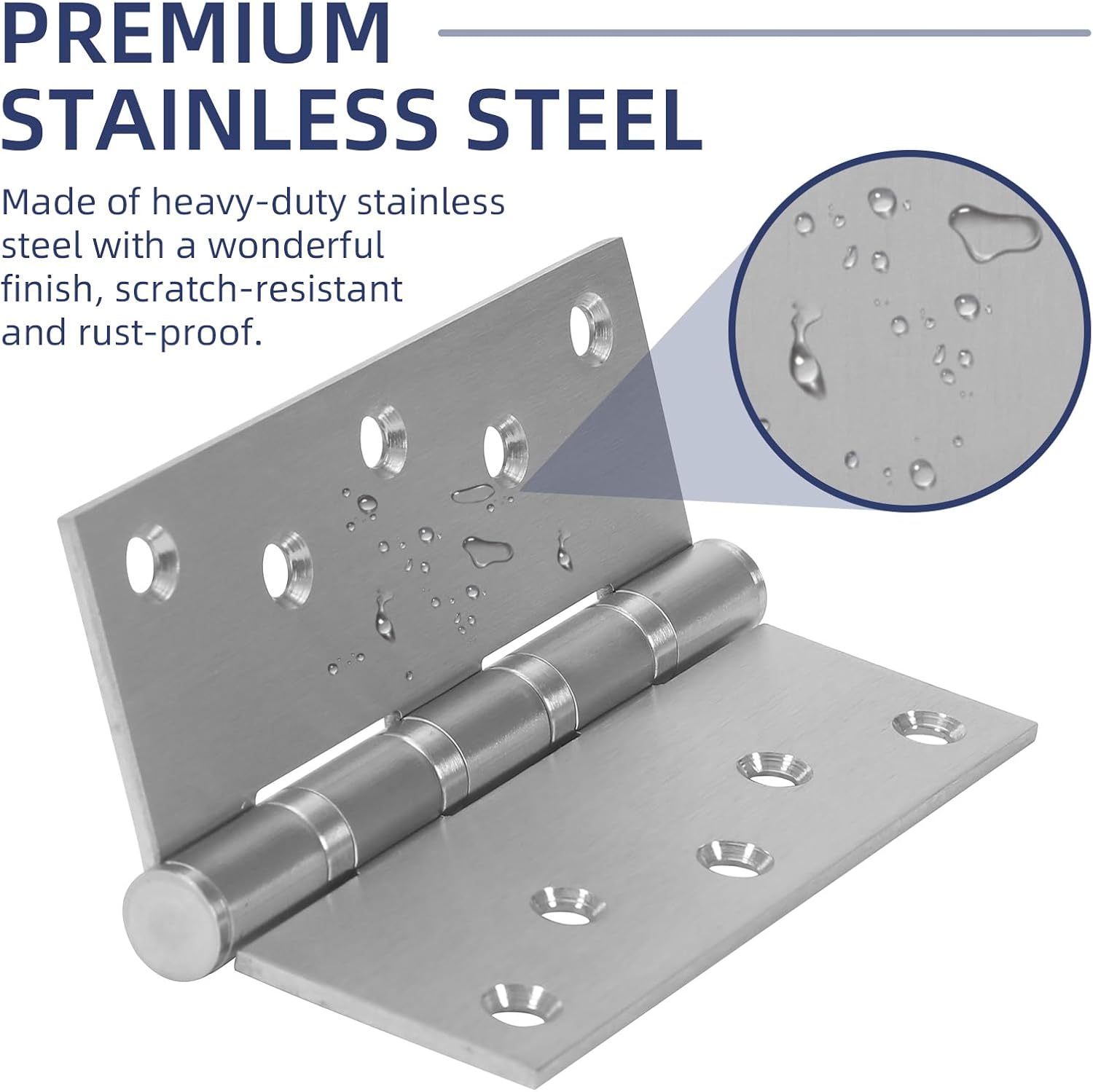 6 Pack Ball Bearing Door Hinges with Square Corners, 5 x 4 Inch Heavy Duty Stainless Steel Hinges with Screws for Exterior & Interior Doors, Brushed Nickel