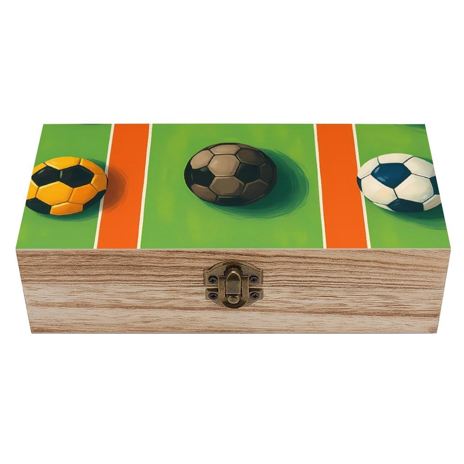 HLBSDM Vibrant Soccer & Field Retro Wooden Storage Box Jewelry Art Gift Boxs Decorative Keepsake Boxes