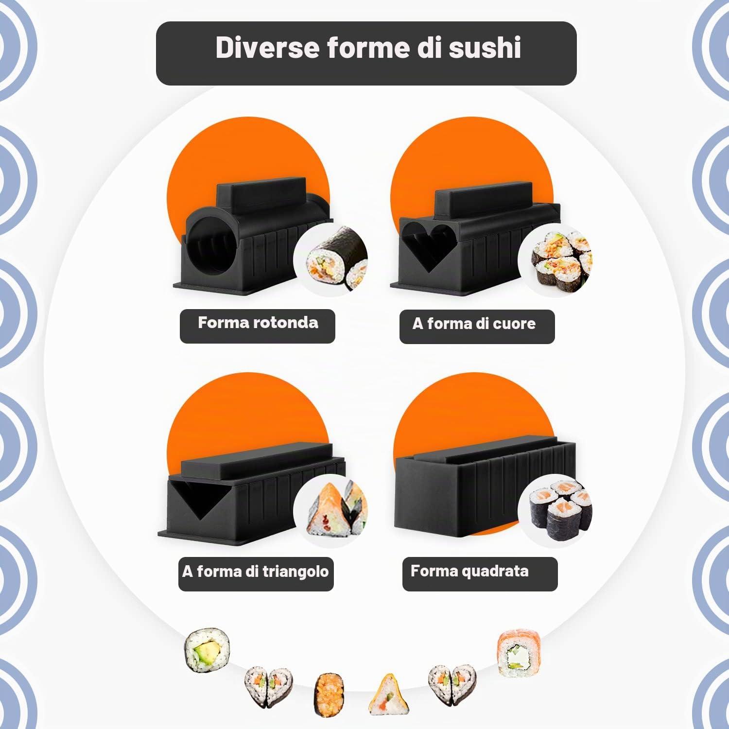 Sushi Maker - Kit di 17 stampi per sushi riso, rotolo per sushi con 8 forme con kit fai da te, sushi piatti, rotoli di bambù e bacchette (nero)