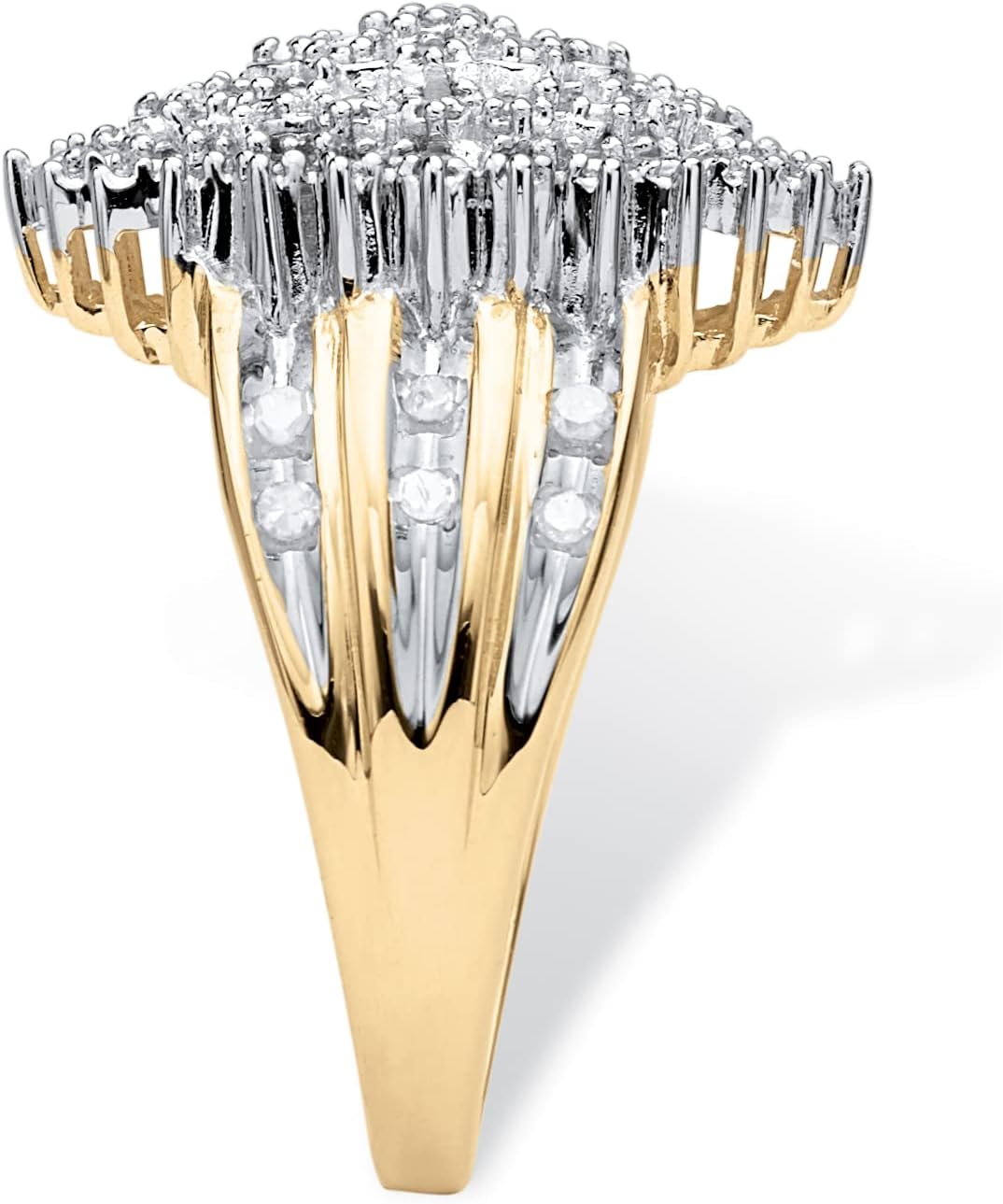 PalmBeach 10K Yellow Gold Round Genuine Diamond Marquise Shaped Cluster Ring (3/8 cttw, I Color, I3 Clarity) Sizes 7-10