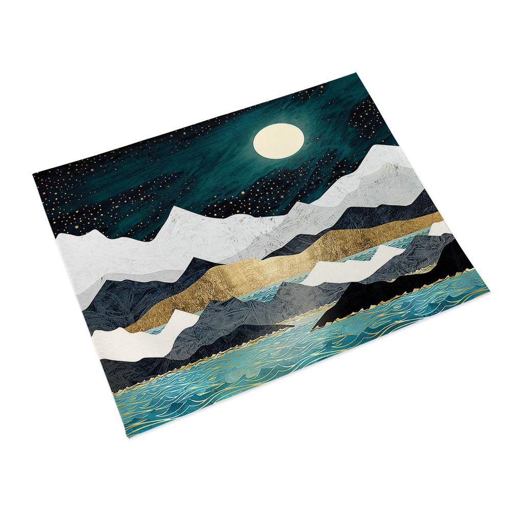 Qhdxl Elegant Green River Place Mats Table Mats Set Of 2 Washable Placemats Heat Insulation Non-Slip Table Placemats For Indoor Outdoor Kitchen Dining Table Restaurant Party (45X30cm)