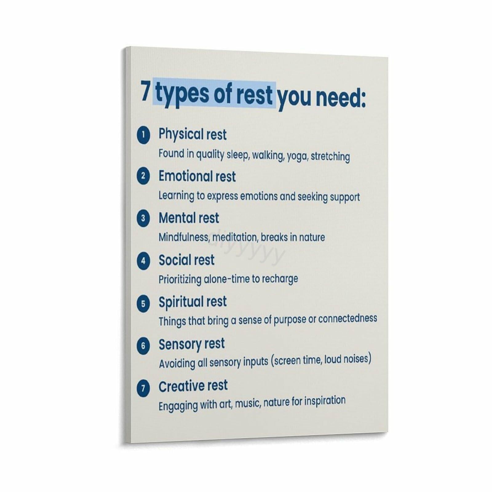 NWPNLXEA Holistic Rest Poster Self Care and Wellness Inspiration Chart for Home Decor Bedroom Office and Creating a Calm Living Space Unframed,12x18inch(30x45cm)