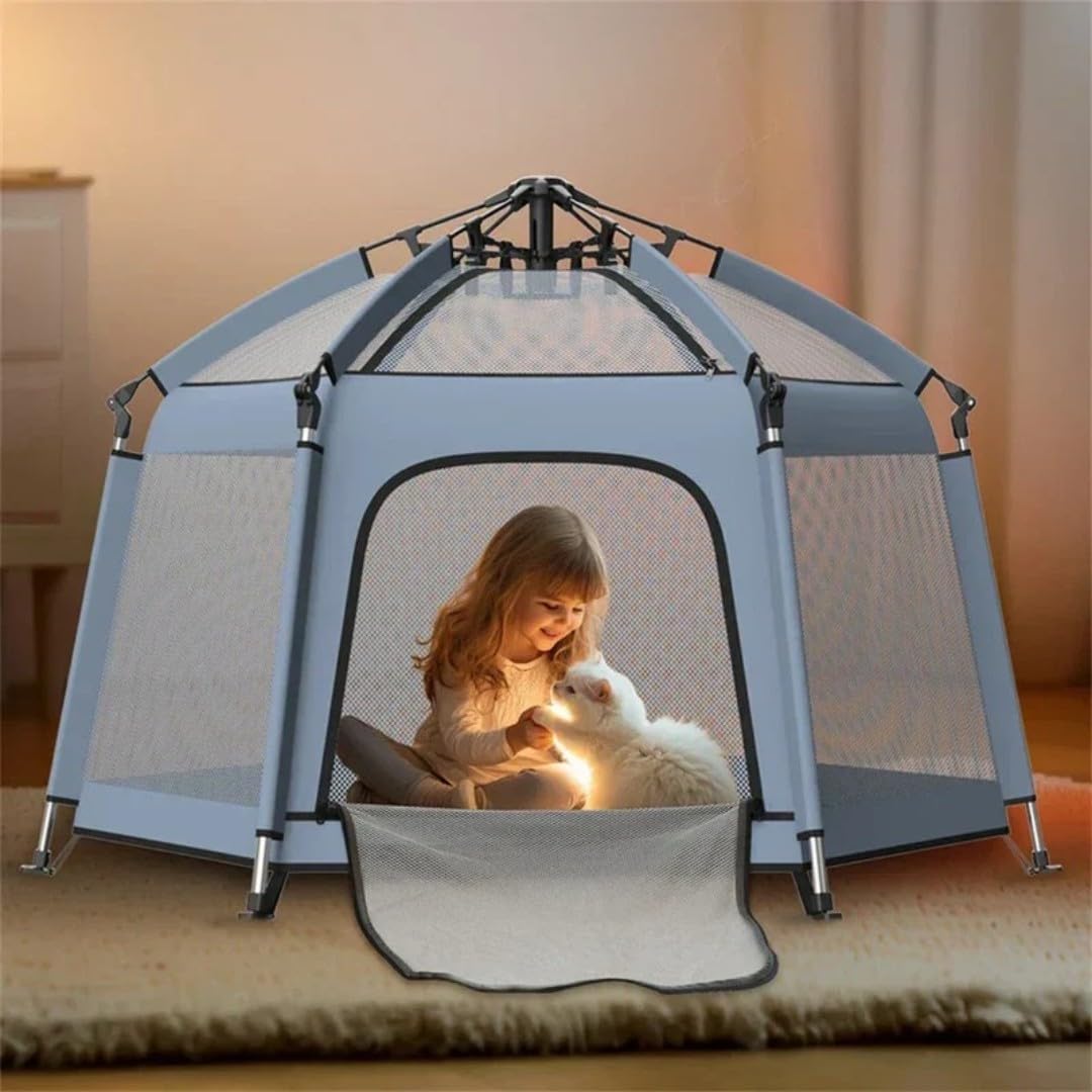 Portable Kids Playpen Tent House with UV Protection Cover – Foldable Indoor Outdoor Mesh Play Area with Carry Bag, Large Baby Safety Enclosure for Babies and Toddlers (148 cm)-image-47