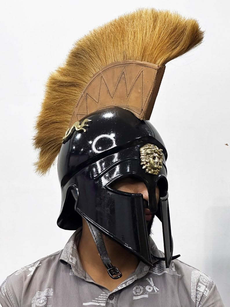 Generic Greek Corinthian Helmet | Spartan Helmet | Medieval Steel Helmet with Inner Linner Helmet | Bets Gift for Helmet Black Finish, 26 x 8 x 9 inch