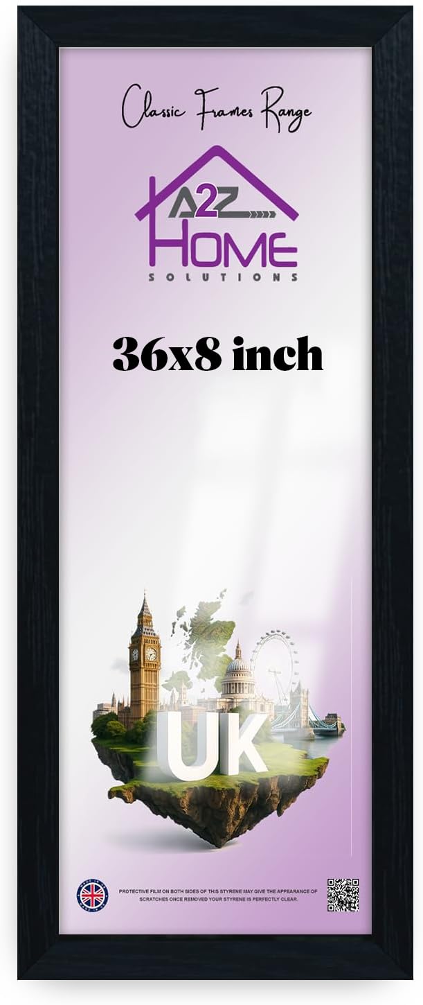 A2Z Home Solutions Panoramic Black 36x8 Inch Solid MDF Flat Poster Frame – Premium Textures with HD Perspex, Metal Clips Ideal for Home, Office, Gallery, or Studio Display -(Black)