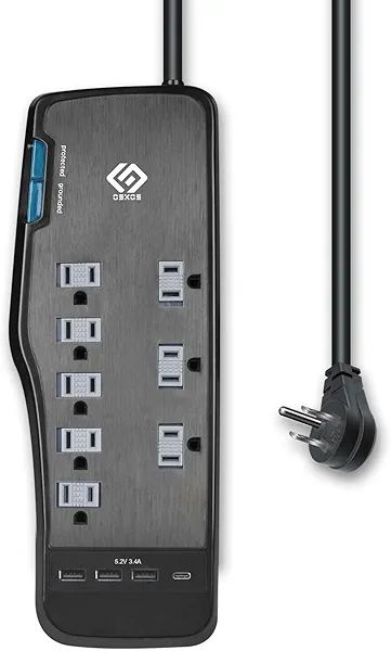 OSKOS Surge Protector Power Strip, 8 Outlets, Four USB 3.4A Ports (3A+1C), 6FT Extension Cord, 2480 Joules, 15A/1800W,Wall Mountable, UL Listed