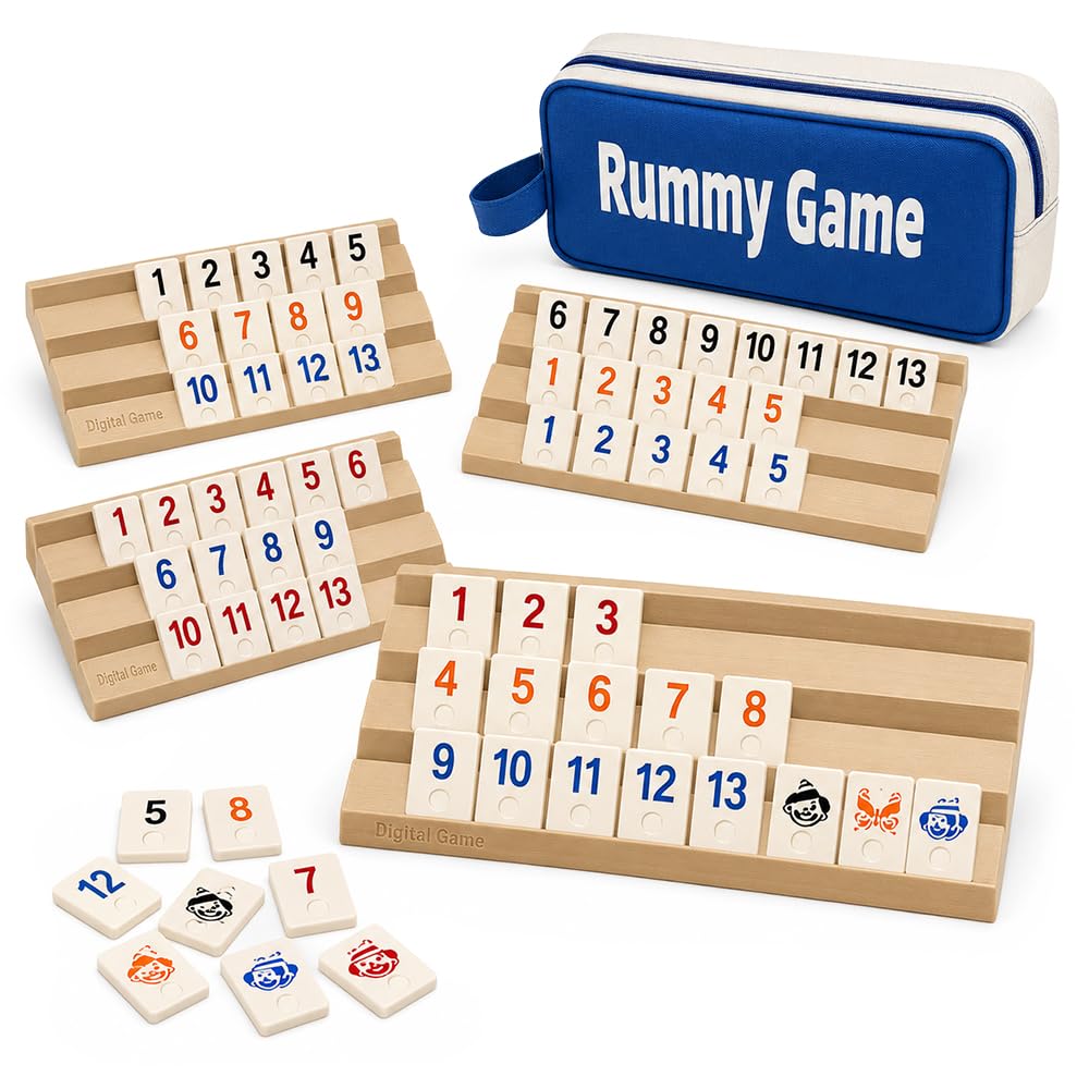 Rummy zestaw stołowy z 1 torbą do przechowywania, 4 wspornikami i 112 żetonami