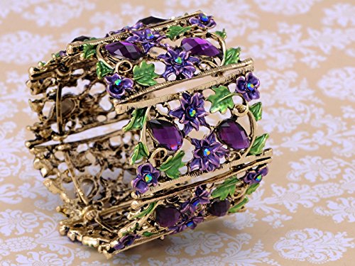 Alilang S0329 Antique Hollow Vintage Floral Topaz Crystal Rhinestone Flower Garden Bracelet Bangle Cuff thumb #1