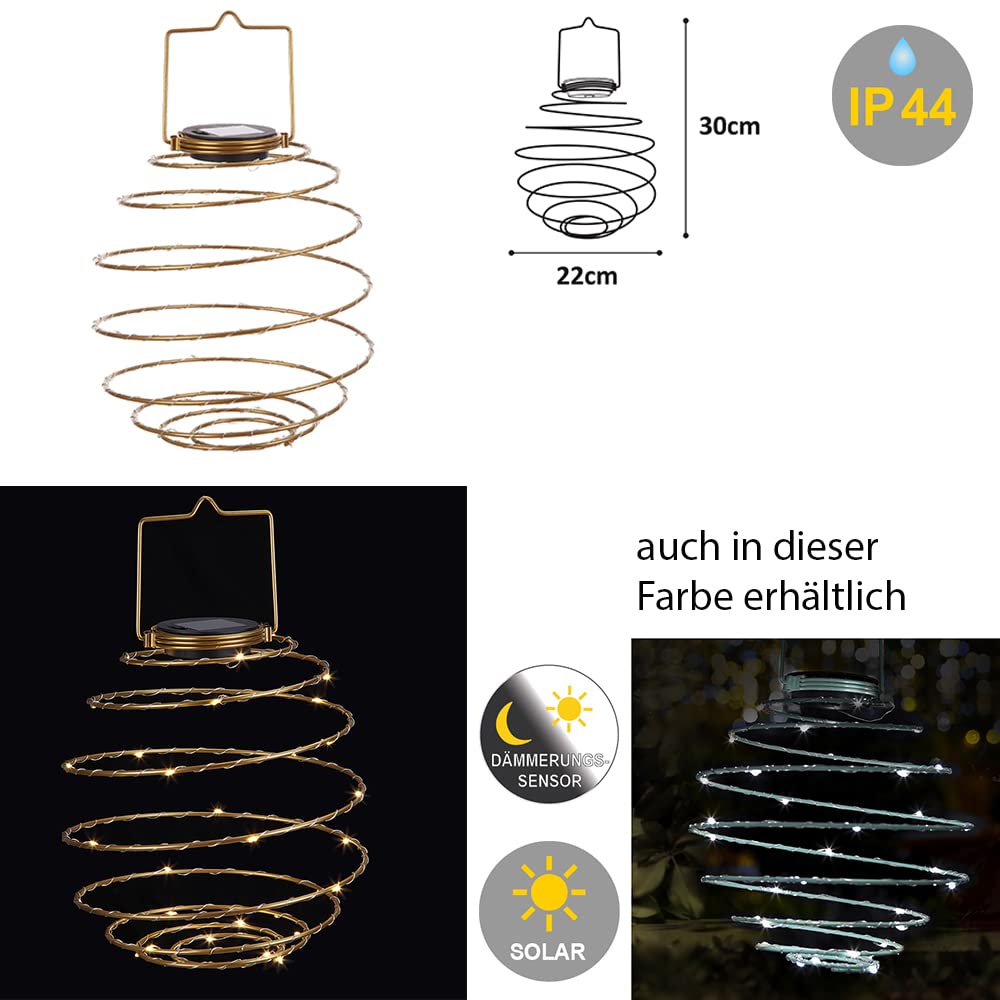 Dapo® LED-Solar-Laterne SPIRALE zum hängen Stimmungsleuchte IP44 Party-Deko-Leuchte Dekoration für Hauseingang, Balkon, Terrasse (Gold) Beleuchtung
