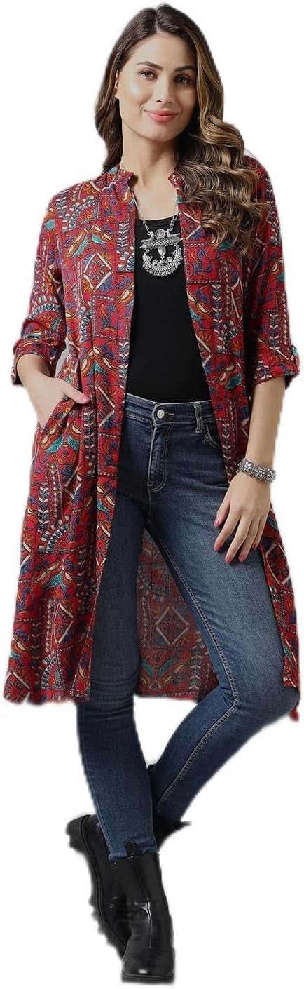 Cotton Abstract Print Front Open Shrug & Calf Length & Western & Casual Wear & Summer Wear & Shrugs for Woman Stylish
