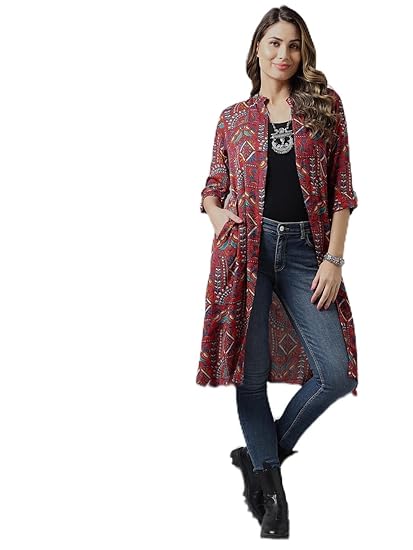 Ethnic Motifs Printed Longline Front Open Pure Cotton Shrug