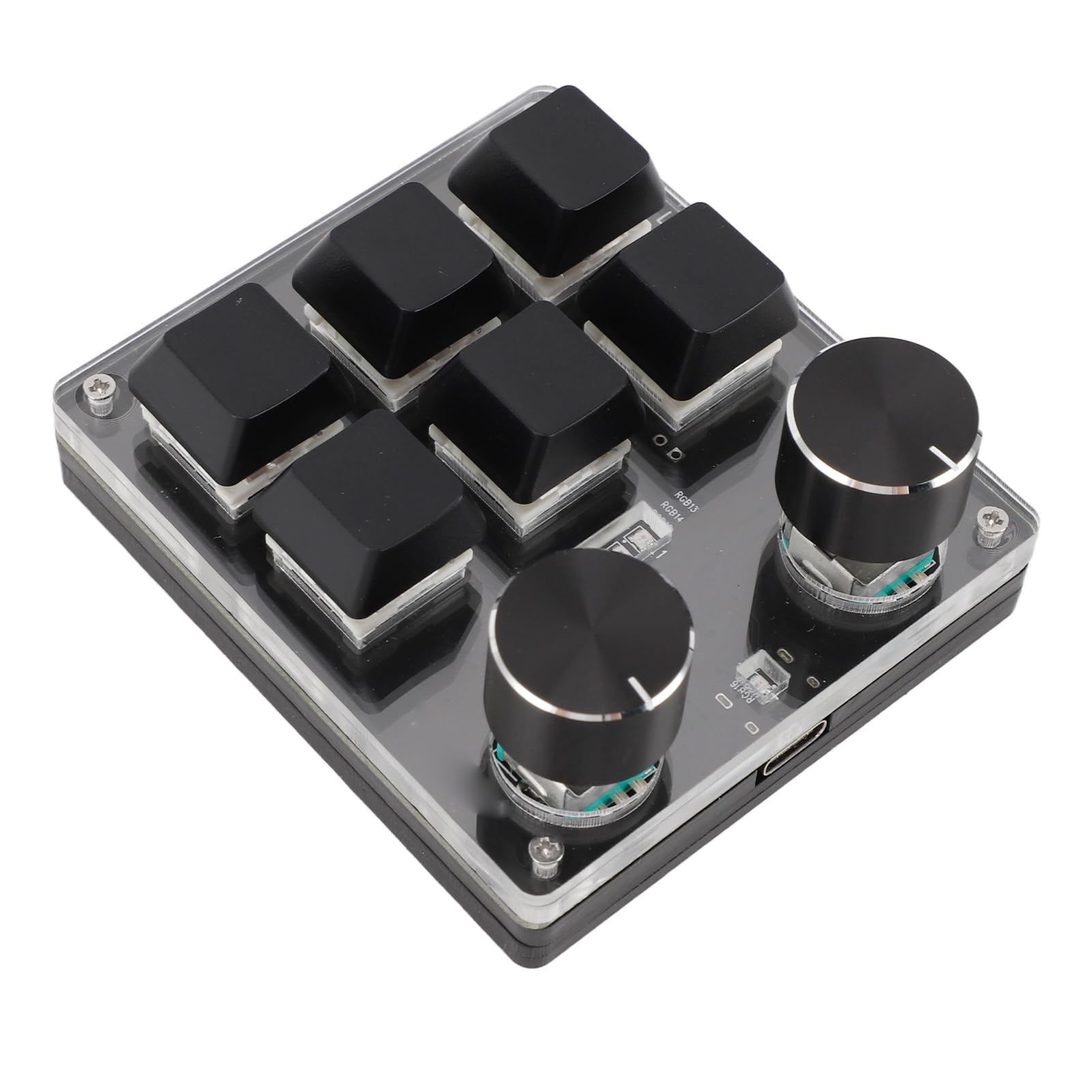 Klawiatura do gier HaloVerde Red Switch z niestandardową funkcją makro, 6 klawiszami i 2 pokrętłami do skomplikowanych skrótów, mechaniczna klawiatura obsługiwana jedną ręką do