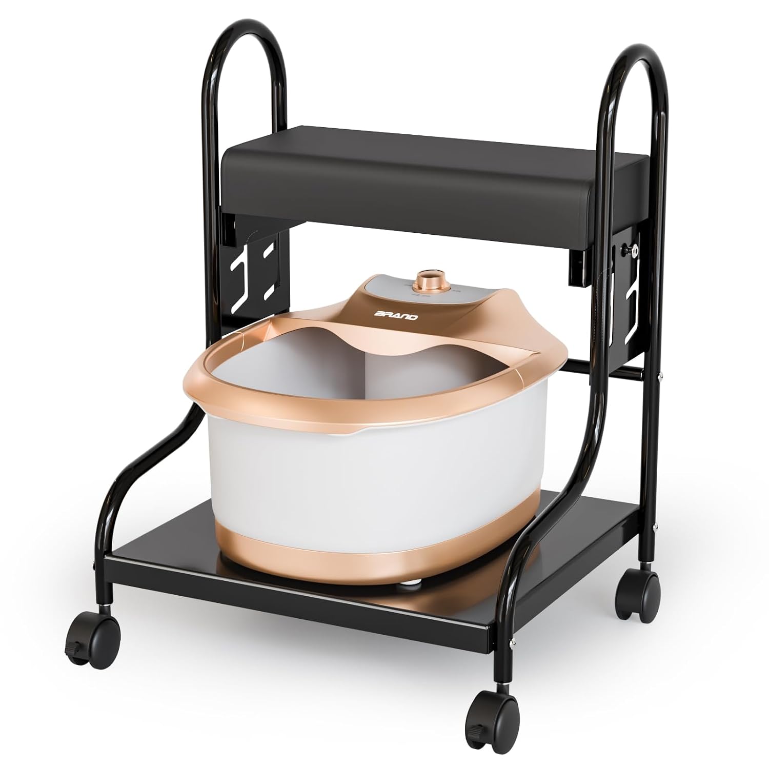 OmySalon Pedicure Cart Foot Bath Trolley, Adjustable Height Salon Trolley with PU Cushion, Portable Nail Esthetician Cart for Manicure & Foot Massage, Beauty Spa Supplies with Locking Wheels (Black)