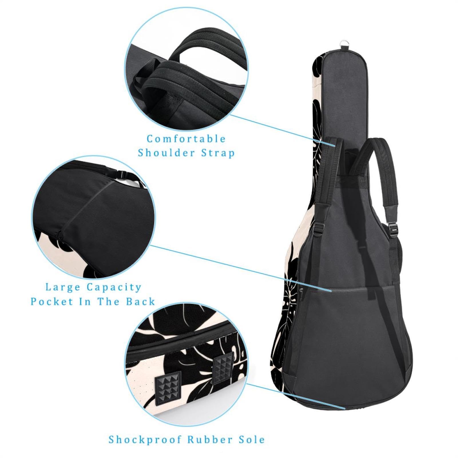 Juego de funda acolchada para guitarra acústica con elementos florales de acuarela, funda protectora para guitarra acústica para bajo eléctrico, guitarra clásica, Multicolor 06, 42.9x16.9x4.7 in