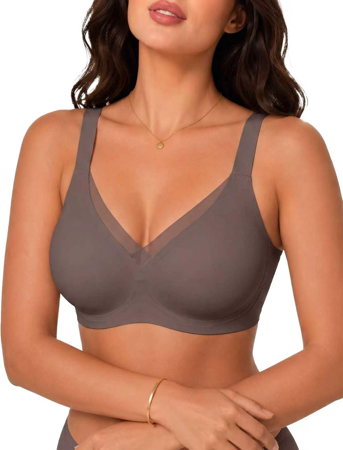 Jelly V Mesh Wireless Push Up Bra for Women, No Wire Seamless Full Coverage T-Shirt Bra, Comfortable Everyday Support