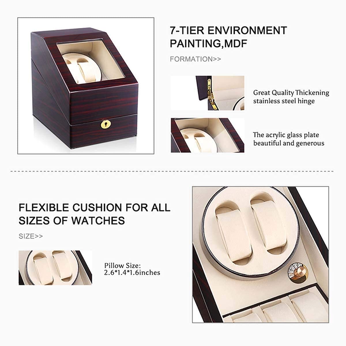 NZPOST Remontoirs de Montres 2 + 3 Remontoirs de Montres Laque Piano Noir Brillant Fibre de Carbone Moteur Silencieux Affichage de Stockage Boîte de Montres Remontoir de Montre
