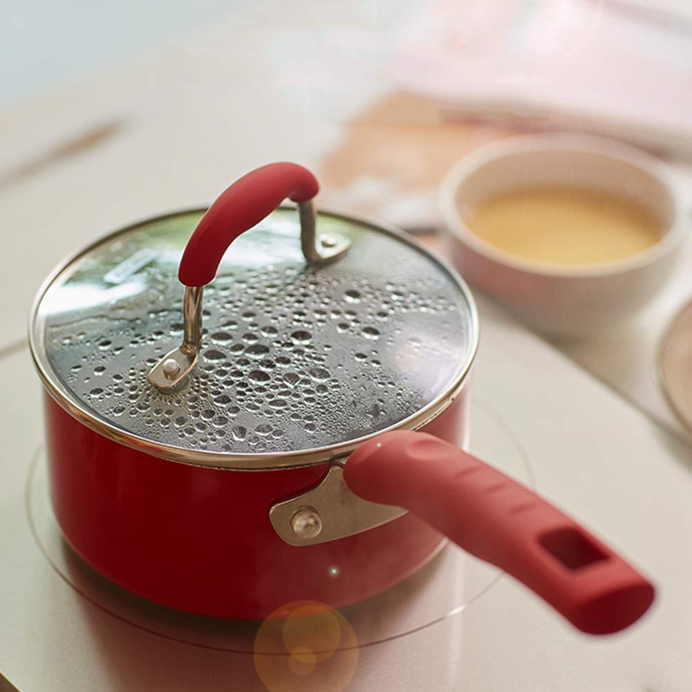 Rondel aluminiowy z pokrywką ze szkła hartowanego, silikonowy uchwyt Stay Cool do indukcji/gazu, Multicook 16 cm (6,3 cala), czerwona patelnia interesting